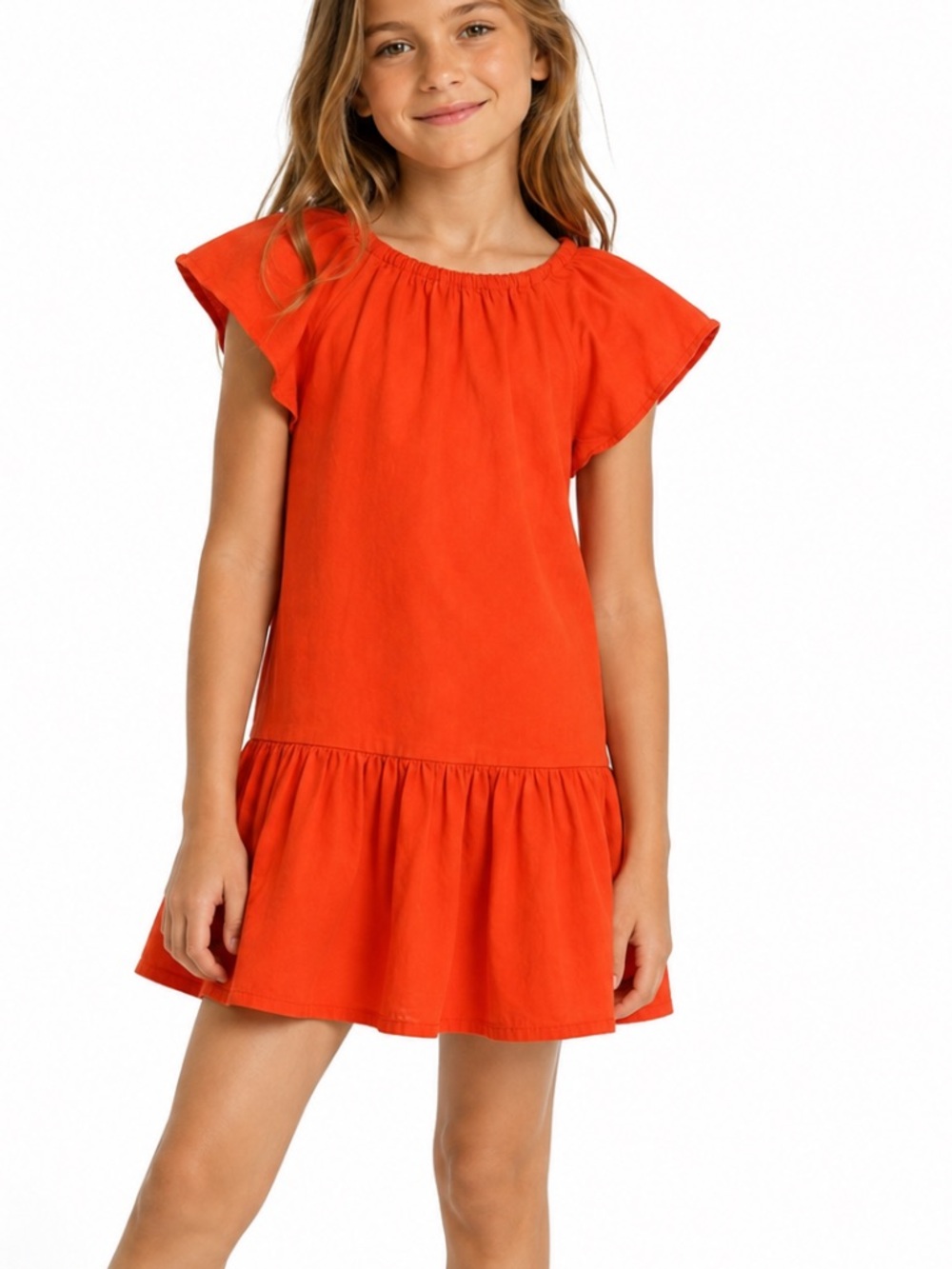 Molo Girls Orange Flutter Sleeve Drop Waist Ruffle Dress Size 8